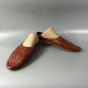 Jeffrey Campbell Tan Leather Sarama Flat Mule, woven mules, Women's Size 38